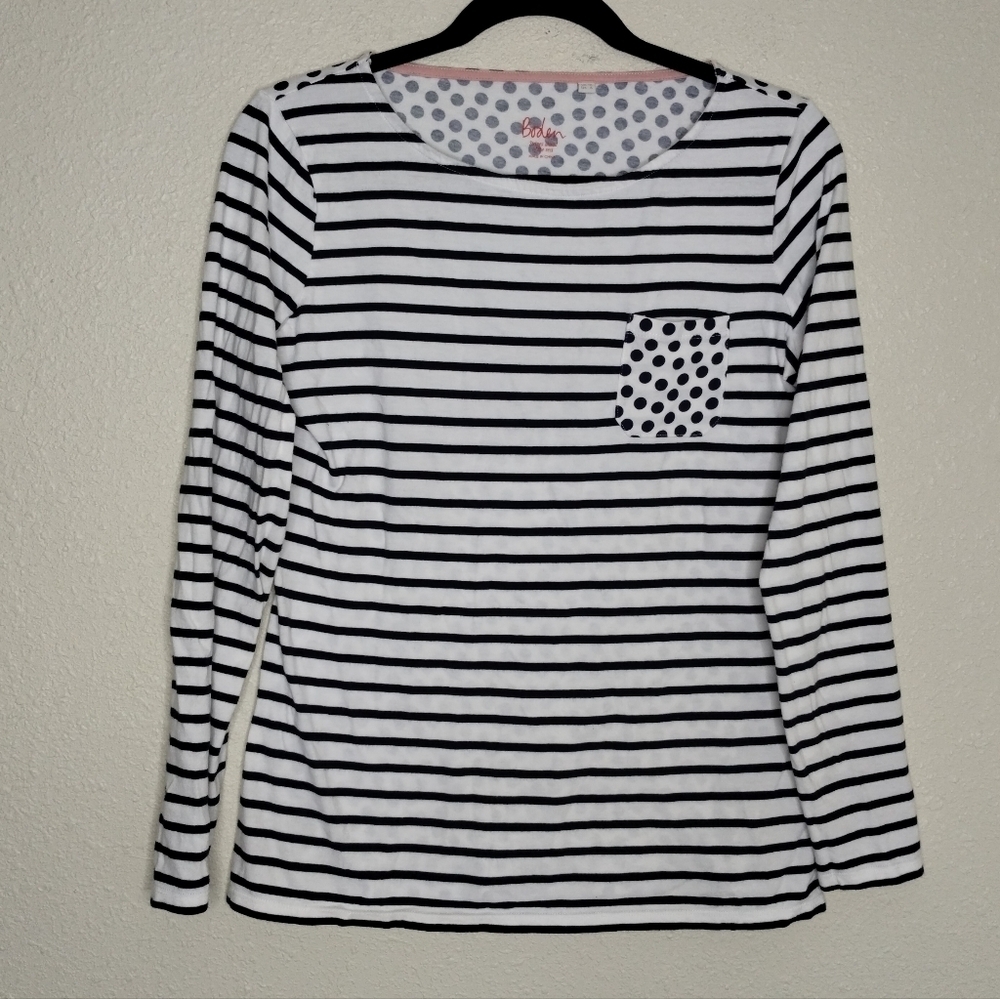 Boden Breton Navy White Striped Polka Dot Long Sleeve Shirt Size US 6